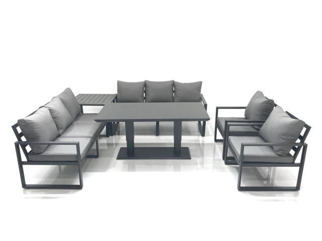 Fimous Garden Sofa Set Aluminium Furniture Rising Dining Tabe Set with 2 Chair Side Table Dark Grey - image 1