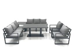 Fimous Garden Sofa Set Aluminium Furniture Rising Dining Tabe Set with 2 Chair Side Table Dark Grey - thumbnail 1