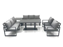 Fimous Garden Sofa Set Aluminium Furniture Rising Dining Tabe Set with 2 Chair Side Table Dark Grey - thumbnail 2