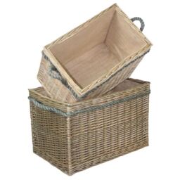 Red Hamper Wicker Set 2 Rectangular Rope Handled Log Baskets in Brown - thumbnail 2