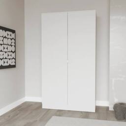 Havendro Large Wooden 2 Door Wardrobe with Hanging Rails Bedroom Storage in White - thumbnail 3