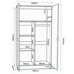 Havendro Large Wooden 2 Door Wardrobe with Hanging Rails Bedroom Storage in White - thumbnail 2