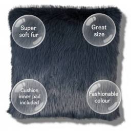 HomeSpace Direct Chelsea Faux Fur Cushion 2 Pack in Navy - Size: 45 cm x 45 cm - thumbnail 5