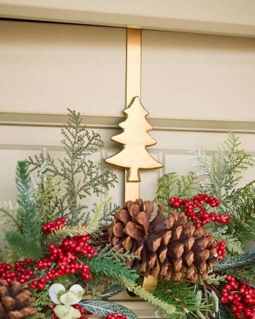 Dibor Brushed Gold Tree Over Door Christmas Decoration Wreath Hanger Hook - image 1