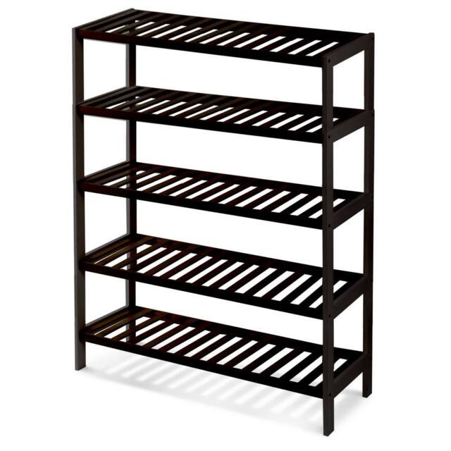Keplin 5-Tier Bamboo Shoe Rack - Wooden Shoe Organiser with Large Capacity in Black - image 1