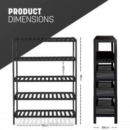 Keplin 5-Tier Bamboo Shoe Rack - Wooden Shoe Organiser with Large Capacity in Black - thumbnail 2