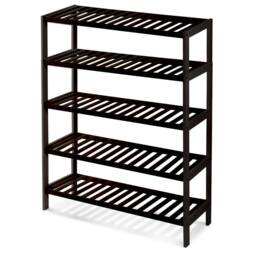 Keplin 5-Tier Bamboo Shoe Rack - Wooden Shoe Organiser with Large Capacity in Black