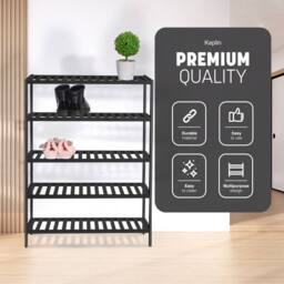 Keplin 5-Tier Bamboo Shoe Rack - Wooden Shoe Organiser with Large Capacity in Black - thumbnail 3