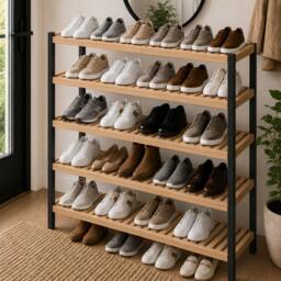 Keplin 5-Tier Bamboo Shoe Rack - Wooden Shoe Organiser with Large Capacity in White