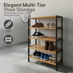 Keplin 5-Tier Bamboo Shoe Rack - Wooden Shoe Organiser with Large Capacity in White - thumbnail 3