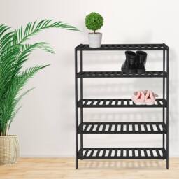 Keplin 5-Tier Bamboo Shoe Rack - Wooden Shoe Organiser with Large Capacity in Black - thumbnail 4