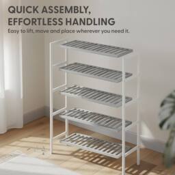 Keplin 5-Tier Bamboo Shoe Rack - Wooden Shoe Organiser with Large Capacity in White - thumbnail 4
