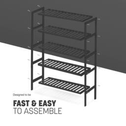 Keplin 5-Tier Bamboo Shoe Rack - Wooden Shoe Organiser with Large Capacity in Black - thumbnail 6