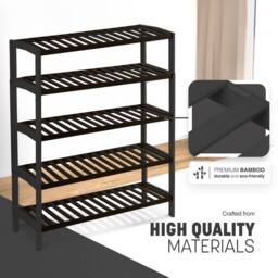Keplin 5-Tier Bamboo Shoe Rack - Wooden Shoe Organiser with Large Capacity in Black - thumbnail 5