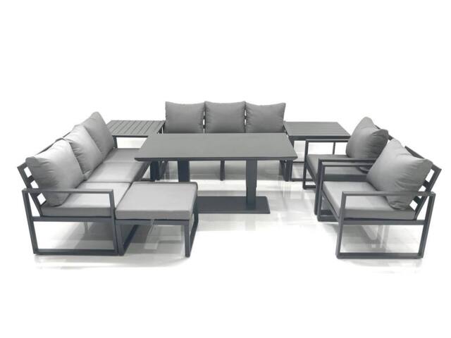 Fimous Garden Sofa Set Aluminium Furniture Rising Dining Tabe Set with 2 Chair Big Footstools 2 Side Tables Dark Grey - image 1