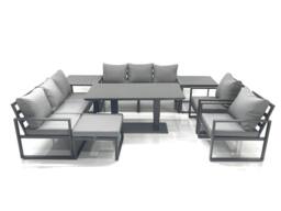 Fimous Garden Sofa Set Aluminium Furniture Rising Dining Tabe Set with 2 Chair Big Footstools 2 Side Tables Dark Grey - thumbnail 2