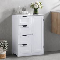 SPETLEK 4 Drawer 1 Door White Wood Bathroom Vanity Cupboard - Size: 0.6m2 - thumbnail 2