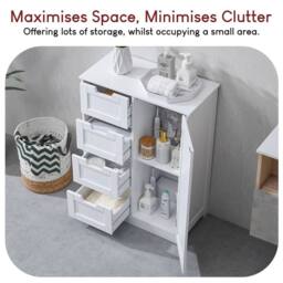 SPETLEK 4 Drawer 1 Door White Wood Bathroom Vanity Cupboard - Size: 0.6m2 - thumbnail 4