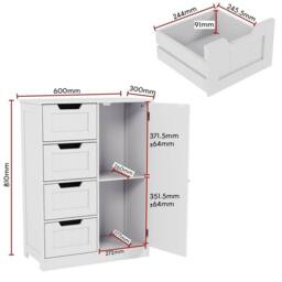SPETLEK 4 Drawer 1 Door White Wood Bathroom Vanity Cupboard - Size: 0.6m2 - thumbnail 3