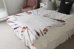 Benjamin Tate Design Watercolor Boho Chic With Feathers & Arrows Blanket in Natural - Size: 120 cm x 150 cm - thumbnail 3