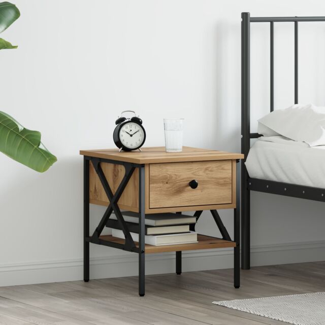 Berkfield Home Bedside Table Artisan Oak 40x42x45 cm Engineered Wood in Beige - Size: 40 x 42 x 45 cm - image 1