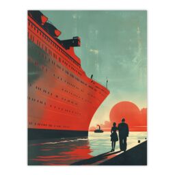 "Artery8 Cruise Ship Sunset Harbour Red Blue Travel Advert Wall Art Print - Size: W18"" x H24""" - thumbnail 1
