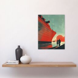 "Artery8 Cruise Ship Sunset Harbour Red Blue Travel Advert Wall Art Print - Size: W18"" x H24""" - thumbnail 4