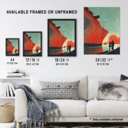 "Artery8 Cruise Ship Sunset Harbour Red Blue Travel Advert Wall Art Print - Size: W18"" x H24""" - thumbnail 3