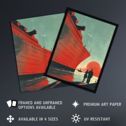 "Artery8 Cruise Ship Sunset Harbour Red Blue Travel Advert Wall Art Print - Size: W18"" x H24""" - thumbnail 2