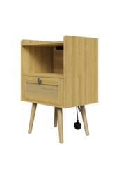 H&O Direct Set of 2 Bedside Tables with Charging Station & Drawer in Natural - thumbnail 6