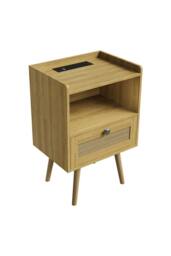 H&O Direct Set of 2 Bedside Tables with Charging Station & Drawer in Natural - thumbnail 5