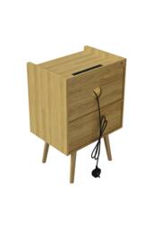 H&O Direct Set of 2 Bedside Tables with Charging Station & Drawer in Natural - thumbnail 7