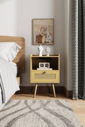 H&O Direct Set of 2 Bedside Tables with Charging Station & Drawer in Natural - thumbnail 3