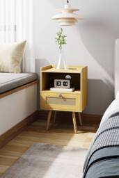 H&O Direct Set of 2 Bedside Tables with Charging Station & Drawer in Natural - thumbnail 4