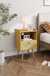 H&O Direct Set of 2 Bedside Tables with Charging Station & Drawer in Natural - thumbnail 2