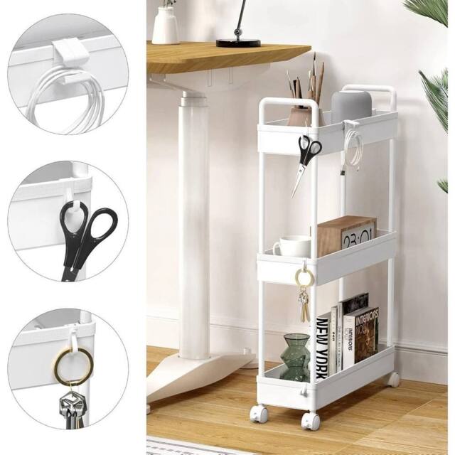 FORGEVIO Trolley, Kitchen Trolley With 3 Levels, Narrow Rolling Trolley in White - image 1