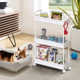 FORGEVIO Trolley, Kitchen Trolley With 3 Levels, Narrow Rolling Trolley in White - thumbnail 4