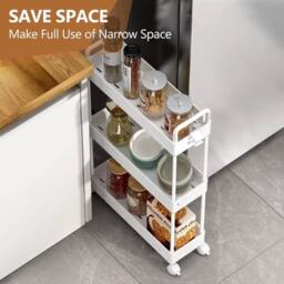 FORGEVIO Trolley, Kitchen Trolley With 3 Levels, Narrow Rolling Trolley in White - thumbnail 3