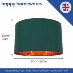 Happy Homewares Contemporary Cotton Lamp/Light Shade with Shiny Paper Inner in Dark Green - Size: 10 inches - thumbnail 5