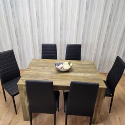 KOSY KOALA Dining Table & 6 Chairs - Rustic Effect Dining Table With 6 Black Velvet Chairs Dining Furniture Set in Brown - thumbnail 2