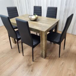 KOSY KOALA Dining Table & 6 Chairs - Rustic Effect Dining Table With 6 Black Velvet Chairs Dining Furniture Set in Brown - thumbnail 3