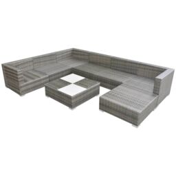 Berkfield Home 8 Piece Garden Lounge Set with Cushions Poly Rattan Grey - thumbnail 3