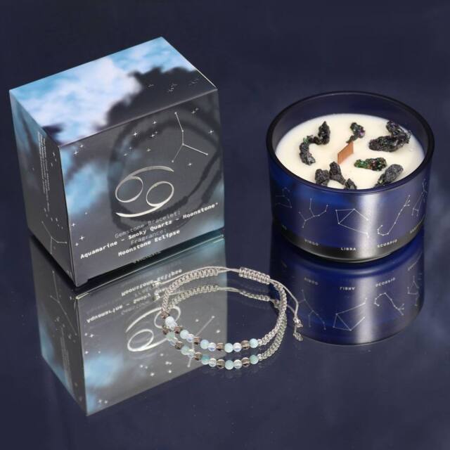 Serenityy Zodiac Crystal Candle with Gemstone Bracelet - Cancer in Blue - image 1
