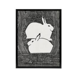 "Artery8 Two Stylised Snow Hares Samuel J De Mesquita Framed Canvas Wall Art in Black - Size: W12"" x H16""" - thumbnail 1