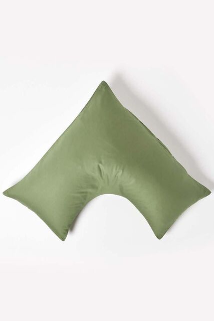 Homescapes V Shaped Pillowcase Sateen Cotton 400 Thread Count in Green - image 1