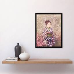 Artery8 Ogawa Kazumasa Framed Wall Art Print Geisha & Cherry Blossom in Pink - Size: A4 - thumbnail 2