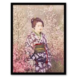 Artery8 Ogawa Kazumasa Framed Wall Art Print Geisha & Cherry Blossom in Pink - Size: A4 - thumbnail 1