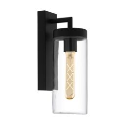 Loops IP44 Outdoor Wall Light Black & Clear Glass shade 1x 60W E27 Bulb Porch Lamp