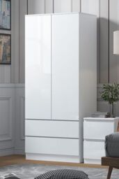 FWStyle Stora 2 Door 2 Drawer Wardrobe White Gloss (H) 180.5 (W) 80 (D) 50cm - thumbnail 1
