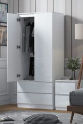 FWStyle Stora 2 Door 2 Drawer Wardrobe White Gloss (H) 180.5 (W) 80 (D) 50cm - thumbnail 2